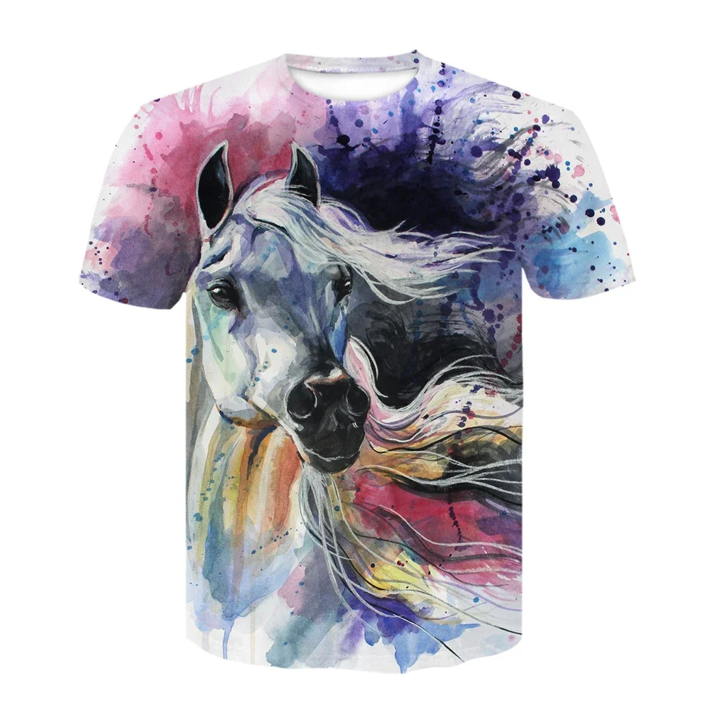

New O-necked Head Wear Flower Headband Horse 3d Fashion Animal Clothes Men And Women Plus Size Sportswear Breathable T-shirt