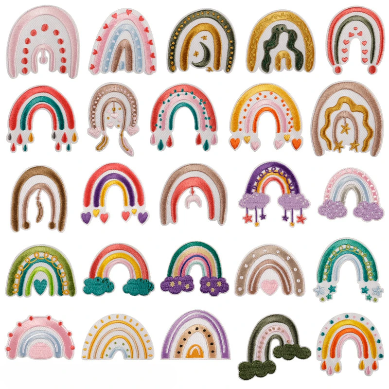 1 Piece Colorful Rainbow Embroidery Sticker DIY Hot Melt Adhesive Self-adhesive Cloth Sticker Hat Patches Creativity Backpack