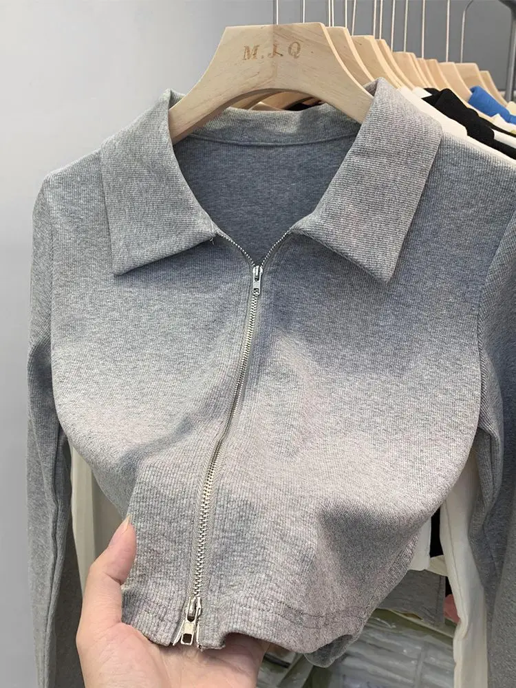 Chaqueta de Punto con Cuello Alto para Mujer, Cierre Doble, Estilo Corto, Diseño de Moda Coreana, Primavera-Otoño, Ajustada, ...