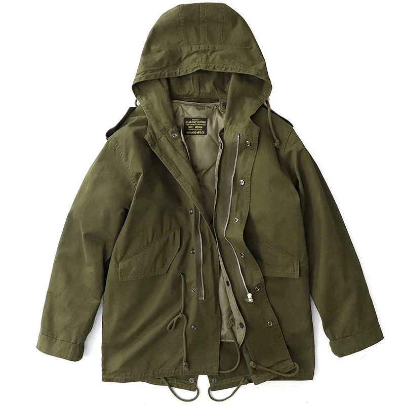 

Mid-Length Trench Coat Men's Quilted Liner Warm Army Green American Vintage Cotton-Padded Jacket Coat Hooded Coat