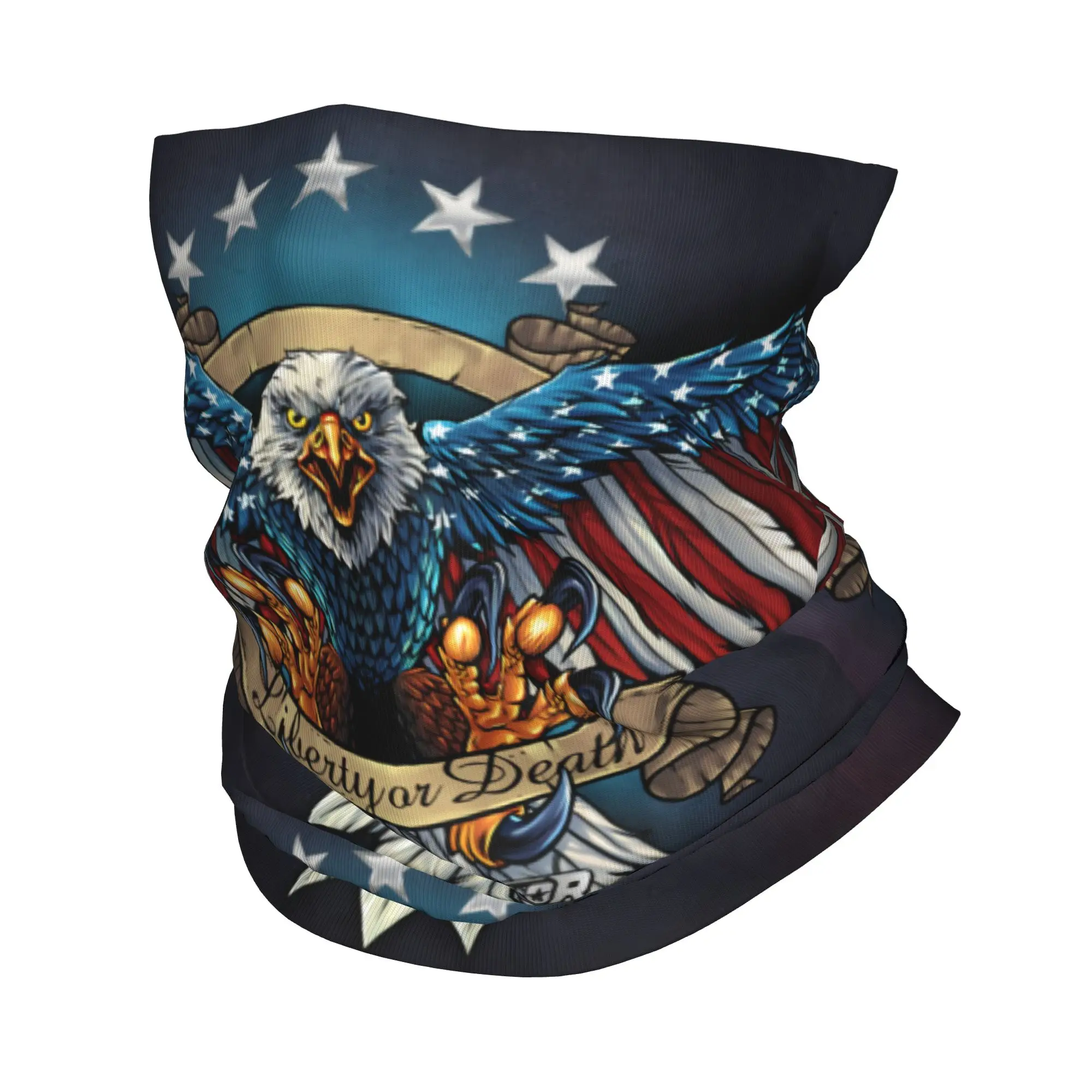 

Custom Eagle With US Flag Wings Bandana Neck Warmer Men Women Winter Hiking Ski Scarf Gaiter American Flag Face Cover