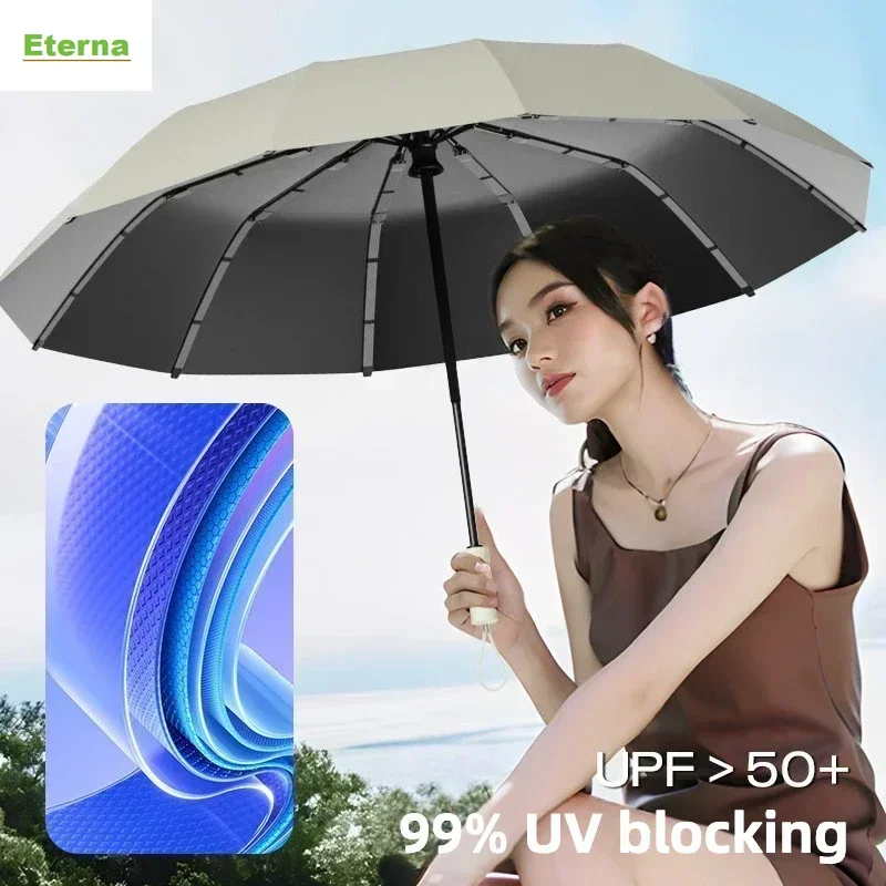 Stormproof Automatic Folding Umbrella Windproof Reinforced UV UPF50+ Sun & Rain Waterproof for Men Women