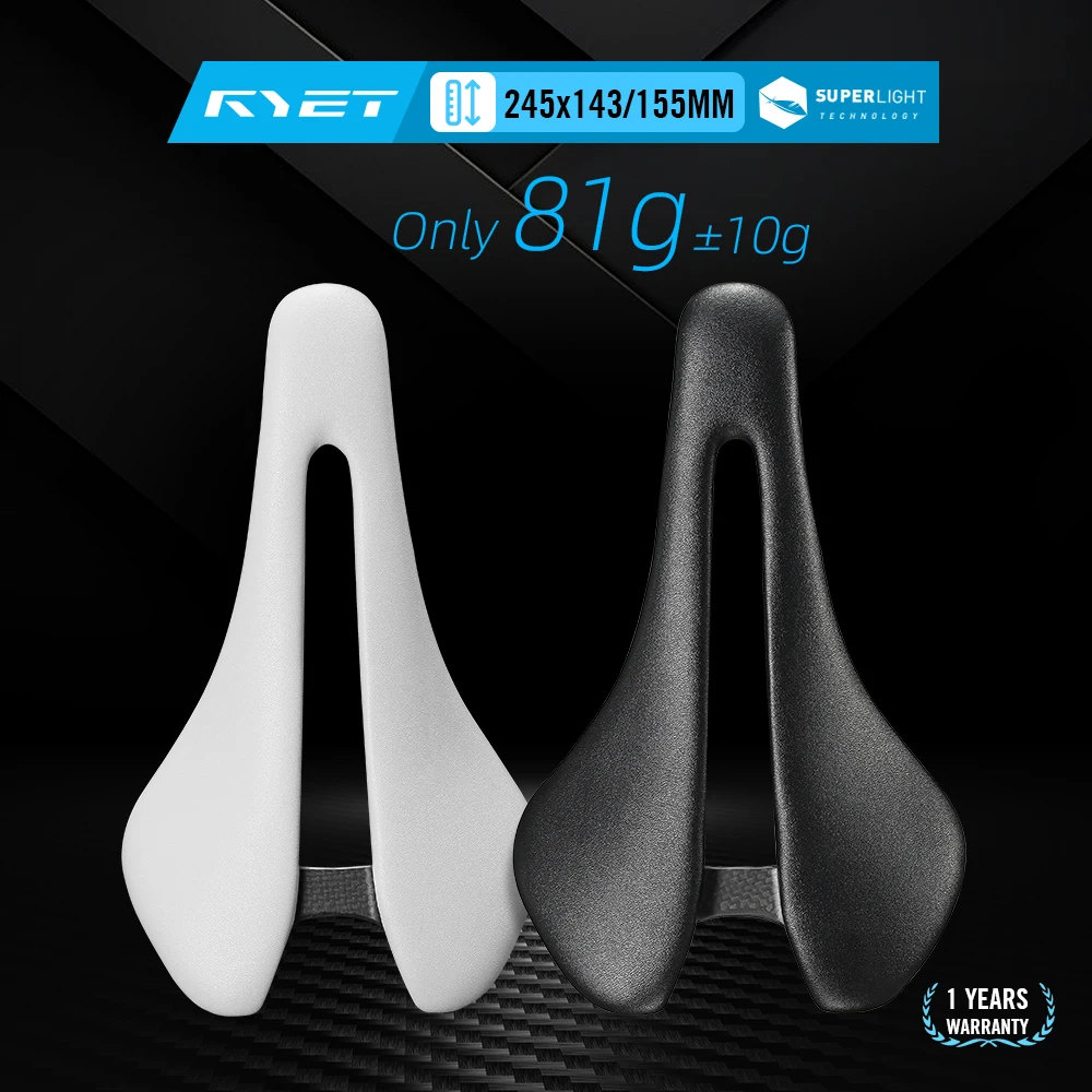 

RYET Full Carbon Bicycle Saddle Ultralight 81g/87g Leather Top 7x9mm Carbon Rails 143/155mm for Road MTB Gravel Bike Accessory