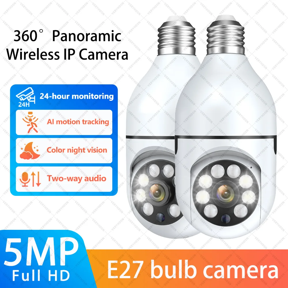 

E27 Bulb Wifi Camera Full Color Night Vision House Surveillance Cameras Automatic Human Tracking 4X Zoom Indoor Security Monitor