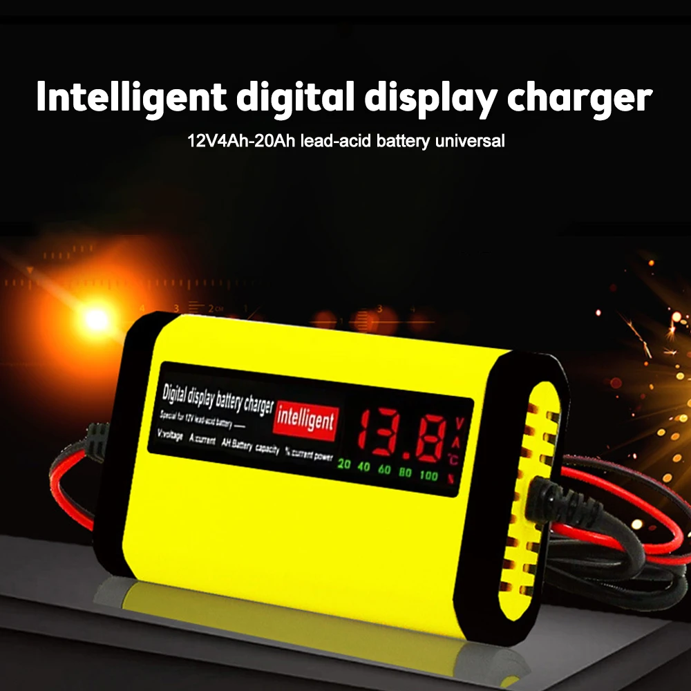 12V 2AH-20AH Lead-acid Battery Charger LED Display Intelligent Car Motorcycle Battery Charger For Automotive Truck Motorcycle