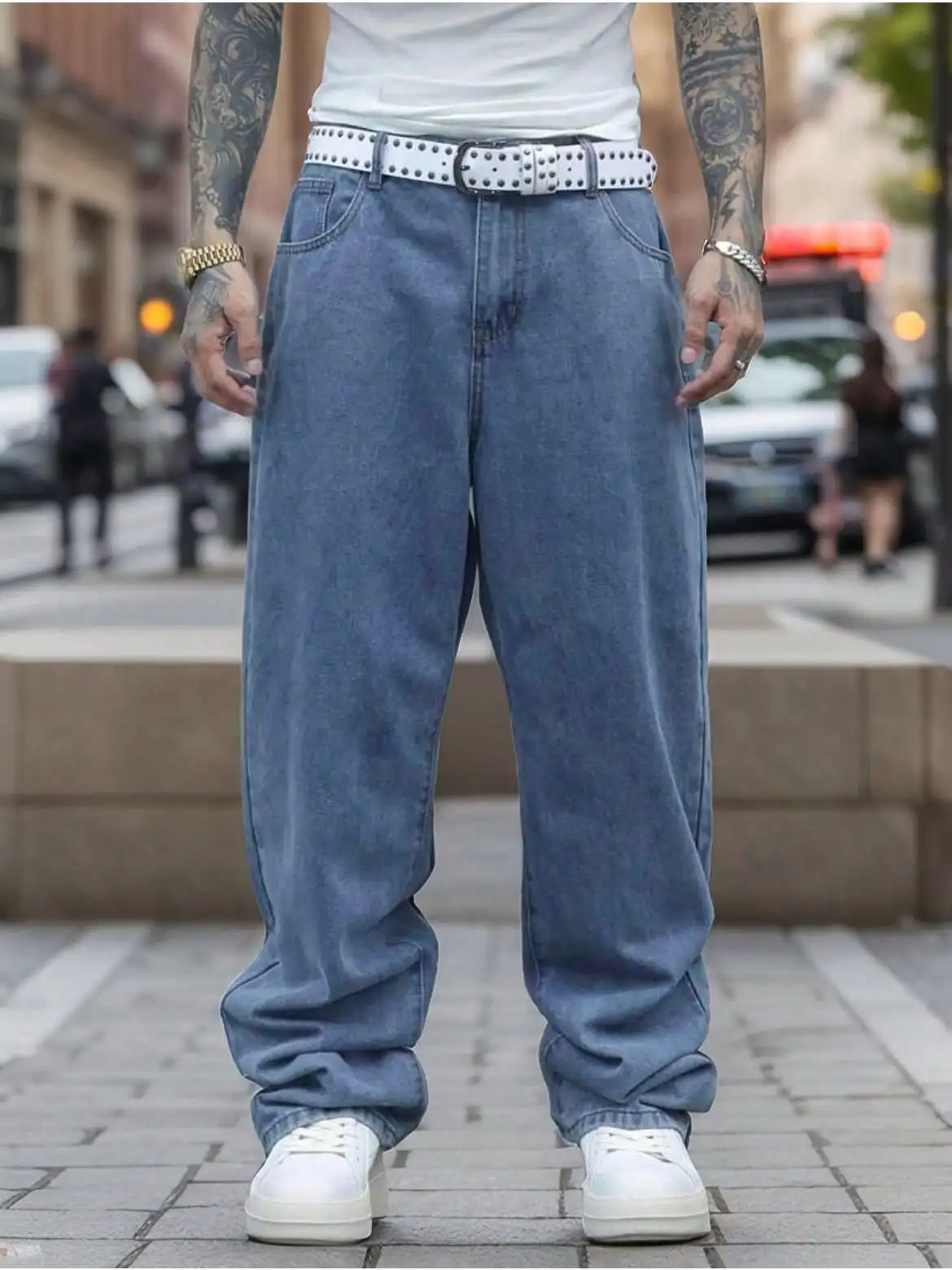 

Mens Denim Jeans, Vintage Blue Baggy Wide Leg Loose Fit Pants, Men Relaxed Straight Denim Trousers Four Seasons Available, Machine & Hand Wash Retro Street Dad Jeans for Casual Daily Wear Weekend Hangout Urban Street Style