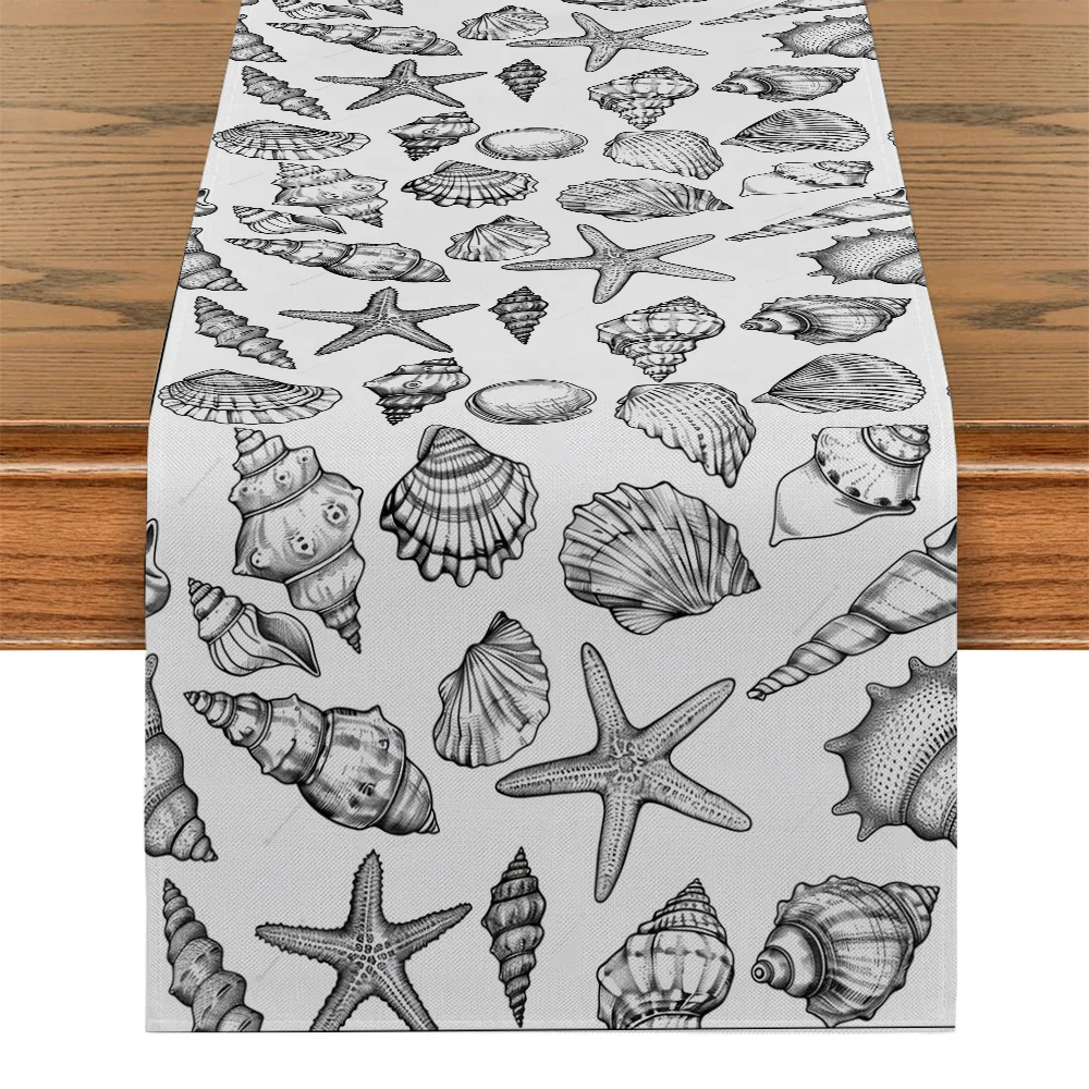 Starfish Shell Table Runners Kitchen Table Decor Farmhouse Washable Dining Table Runner Holiday Party Wedding Decorations