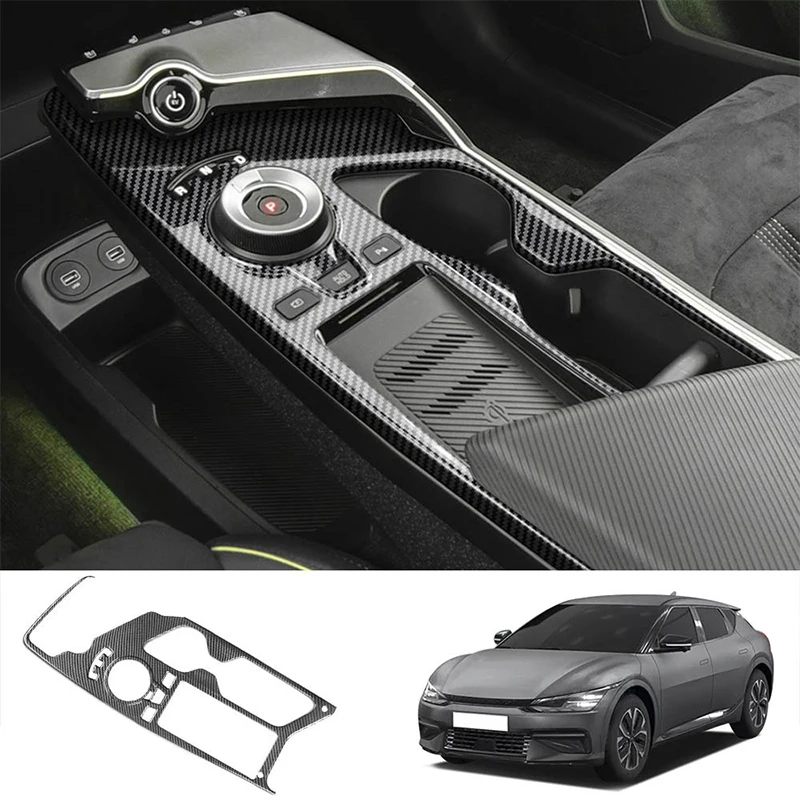 

For Kia EV6 2023 2021 Gear shift frame carbon fiber pattern panel with water cup holder cover interior decoration modification