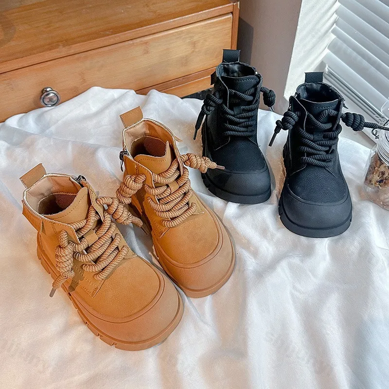 

Children's Vintage Warm High Top Thick Sole Casual Boots 2025 Winter Boys' Solid Versatile Plush Comfortable Chunky Cotton Boots