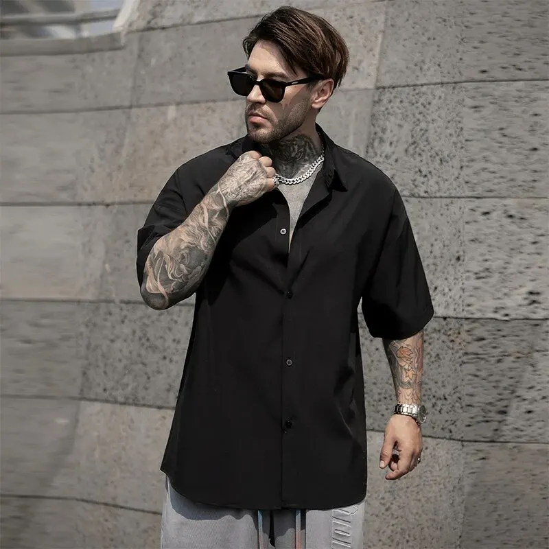 Men\'s New Summer Business Shirt Fashion Flip Collar Mature and Versatile Short Sleeved Shirt