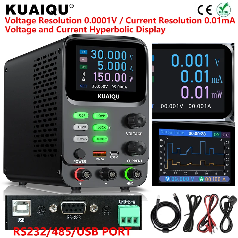 Hochpräzise programmierbare Forschung Stromversorgung Verstellbarer Desktop Power Chip Sensor Kalibrierung Stromversorgung RS232/485/USB Port 30V 10A 60V 5A Spannung und Strom Hyperbolische Anzeige
