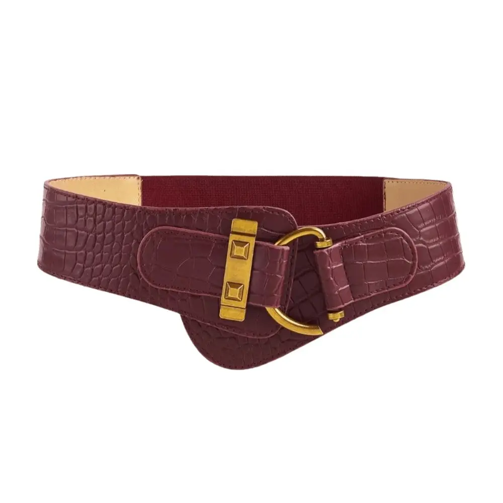 ファッション PU レザーウエストベルト調節可能な合金バックルワイドベルト弾性多用途ウエストバンドドレスコート用