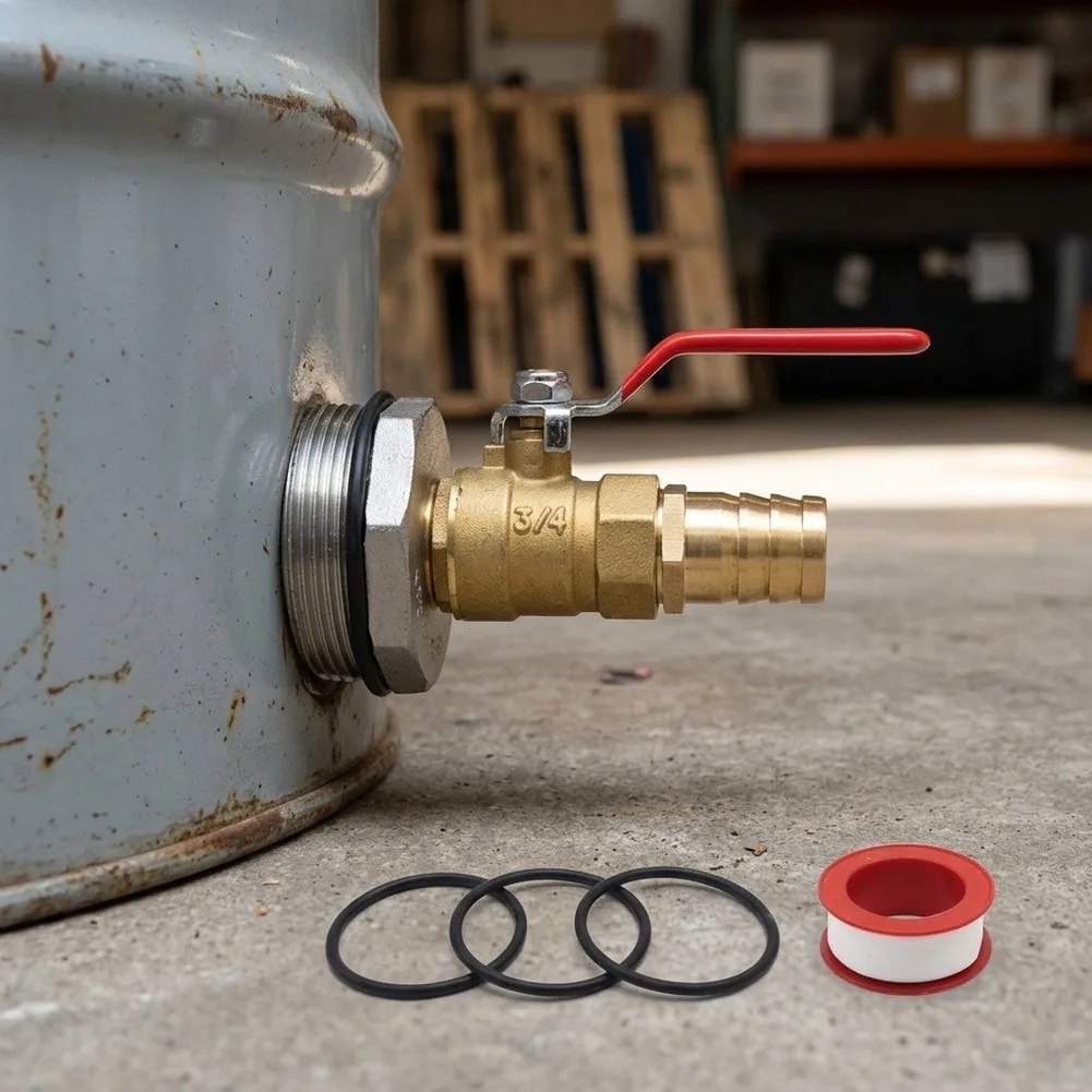 Brass Drum Faucet Spigot Kit with Adapter Barb and Ball Valve for 55 Gallon Drums For Rain Barrels and Water Storage Tanks