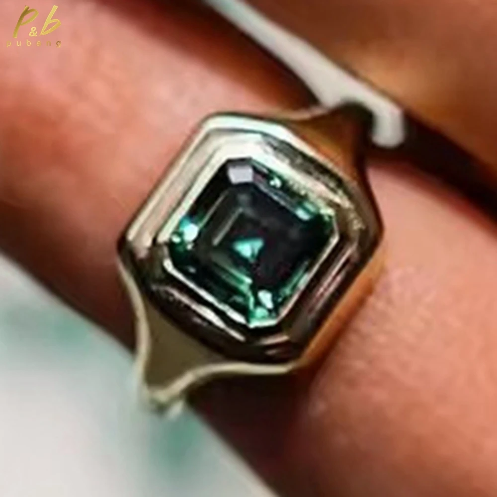

PuBang 3EX VVS1 Colorful 2.5CT Moissanite Wedding Rings Asscher Cut Fancy Dark Green Moissanite 14k Solid Gold Jewelry For Women