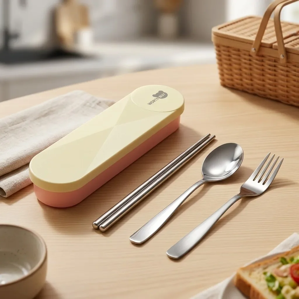 Stainless Steel Portable Cutlery Set Tableware Flatware Silverware Forks And Spoons Chopsticks With Case For Kids School Travel