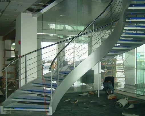 Curved Double Stringer Glass Rails Tempered Glass Staircase  Laminate Glass Treads Curved Stairs