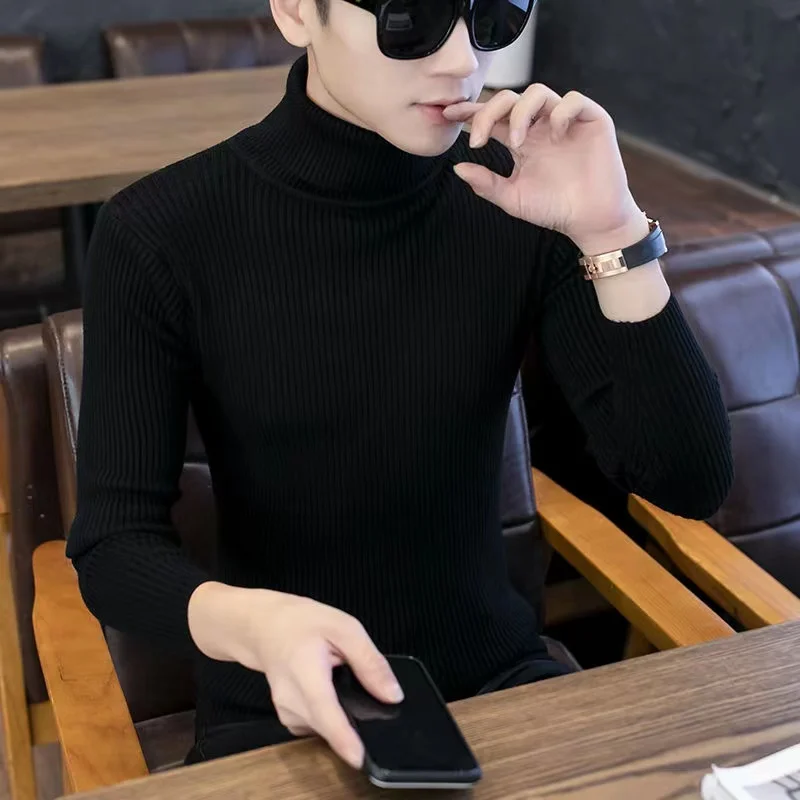 

Men's Thiened Long Sve High Collar Knitted Sweater Youth Faion Winter Warm Comfortable Breathable Casual Color