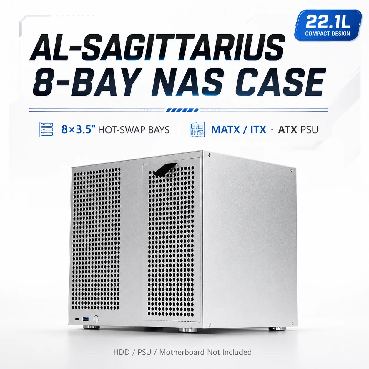 Sagittarius Aluminum Panel 8 Bay NAS Case Home Server Chassis - view 2