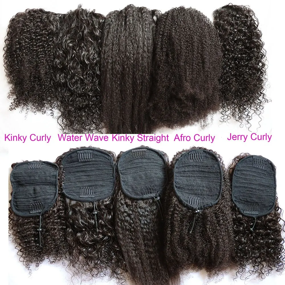 

Афро кудрявые бразильские натуральные человеческие волосы на шнурке для конского хвоста натуральные черные волосы для наращивания конского хвоста