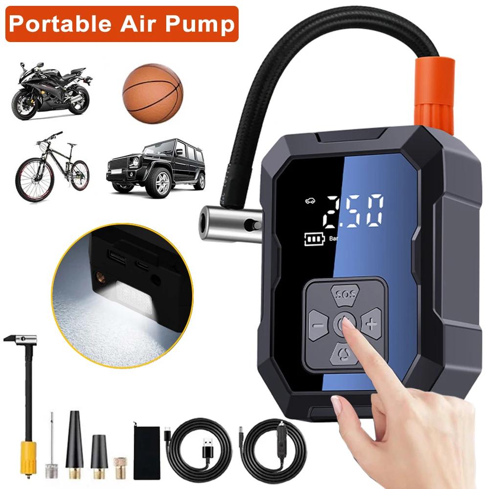 150PSI Tragbarer Luftkompressor Kabellose Mini-Luftpumpe - Ausgestattet mit digitalem Druckmesser, LED-Licht, USB-Ladefunktion & wiederaufladbarem Lithium-Ionen-Akku, Kabellose Pumpe für Autos,