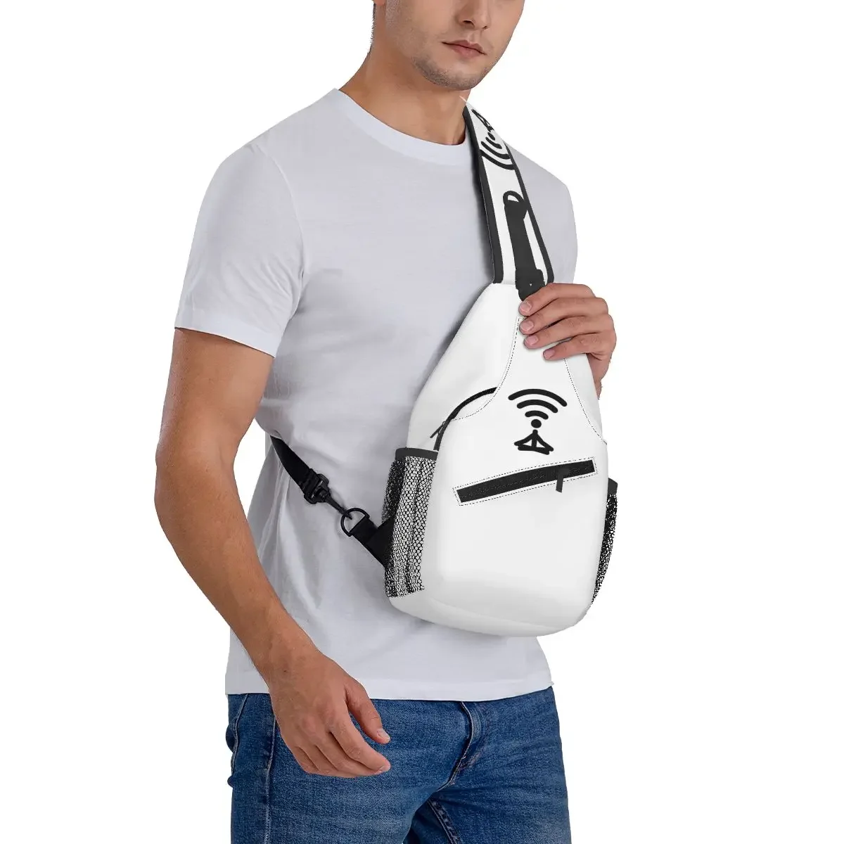 Meditate Wifi Icon Chest Bag Men Sling Crossbody Backpack Chest Bag Travel Hiking Daypack Shoulder Bag