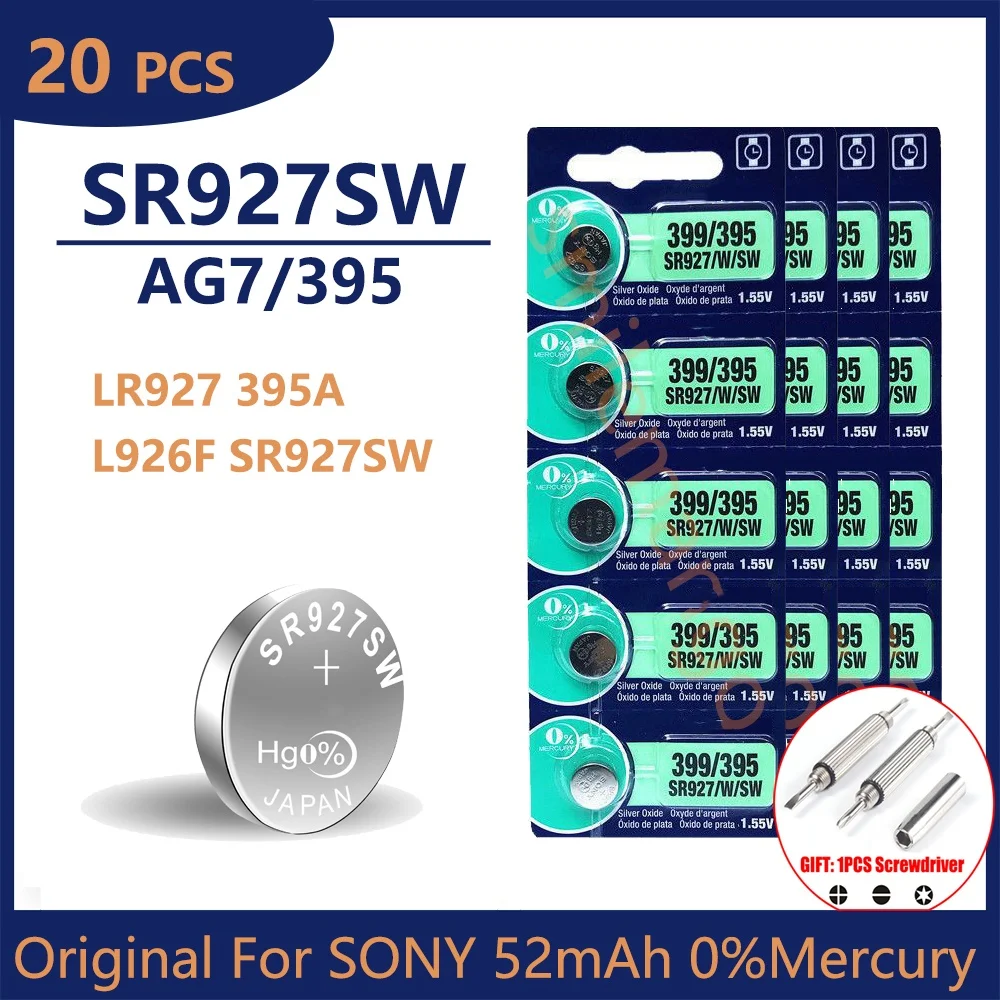 Pilas de litio originales para reloj Sony SR927SW AG7 395, LR927, 395AL926F, SR927SW, botón para juguetes, calculadora de Control, 20 piezas