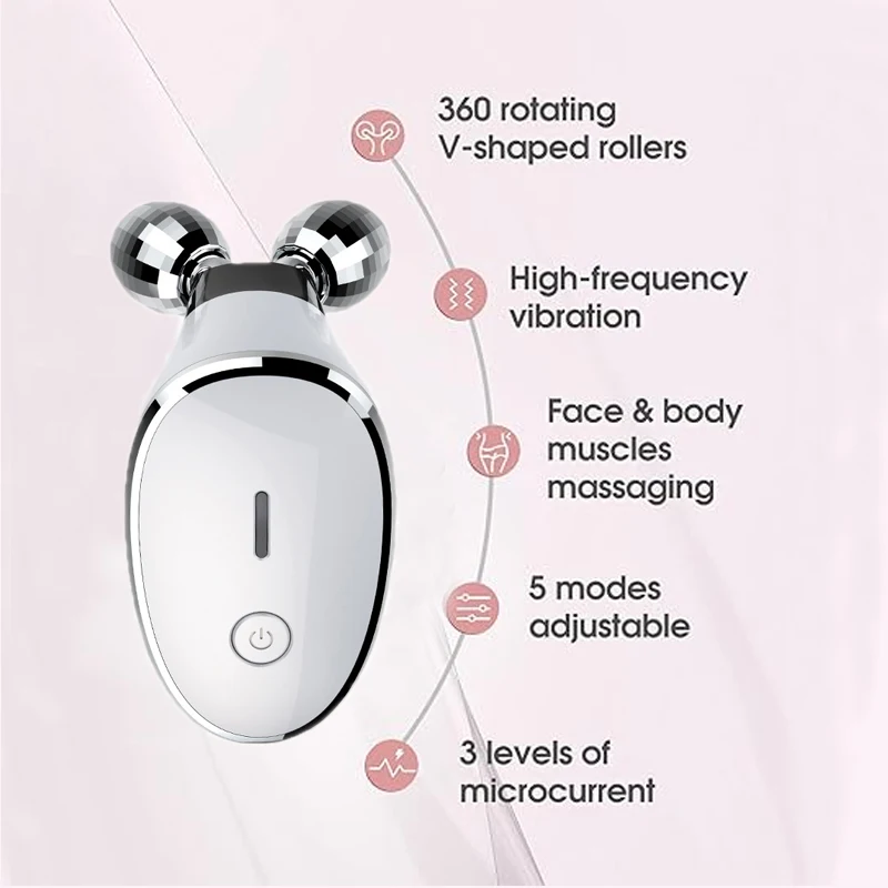 Microcurrent Facial Device EMS Vibrating Face Massager Roller Anti Wrinkle Skin Tightening Double Chin Face Lifting Machine