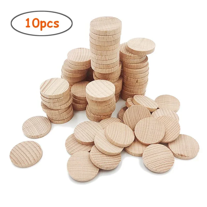 10pcs 2cm Unfinished Wood Coins, Unfinished Flat DIY Wood Rounds for DIY Craft Project, Home Decor, Painting, Engraving