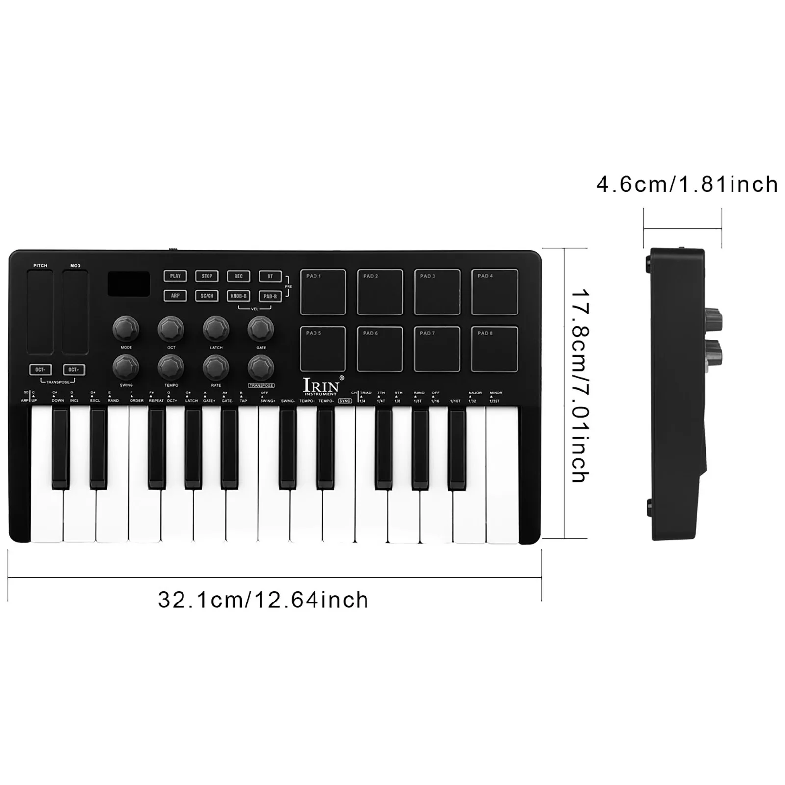 Irin 25 teclas controlador midi teclado mini portátil usb teclado piano SMK-25 controlador de teclado midi 8 rgb almofadas retroiluminadas 8 botões