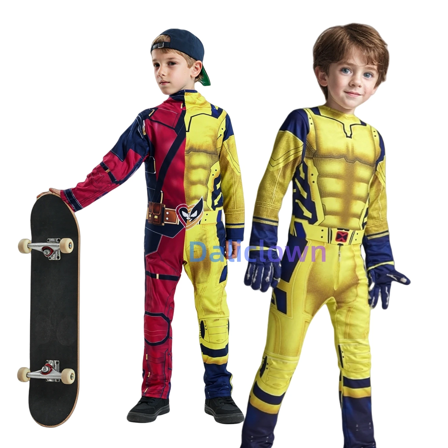 Disfraz de Deadpool Wolverine para niños, disfraz de superhéroe para niños y niñas, traje de fiesta de Halloween, mono Zenti de LICRA
