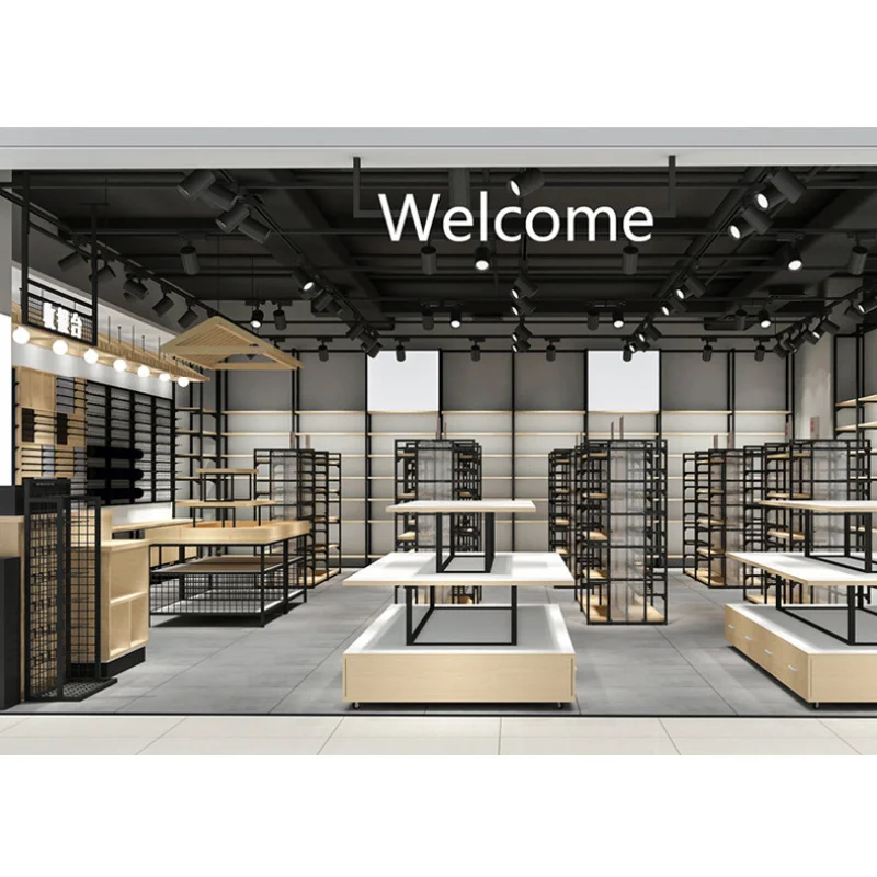 custom.Supermarket Stationery Shelf Double Sided Backboard Iron Wood Island Snack Pet Maternal and Supplies Display Rack S