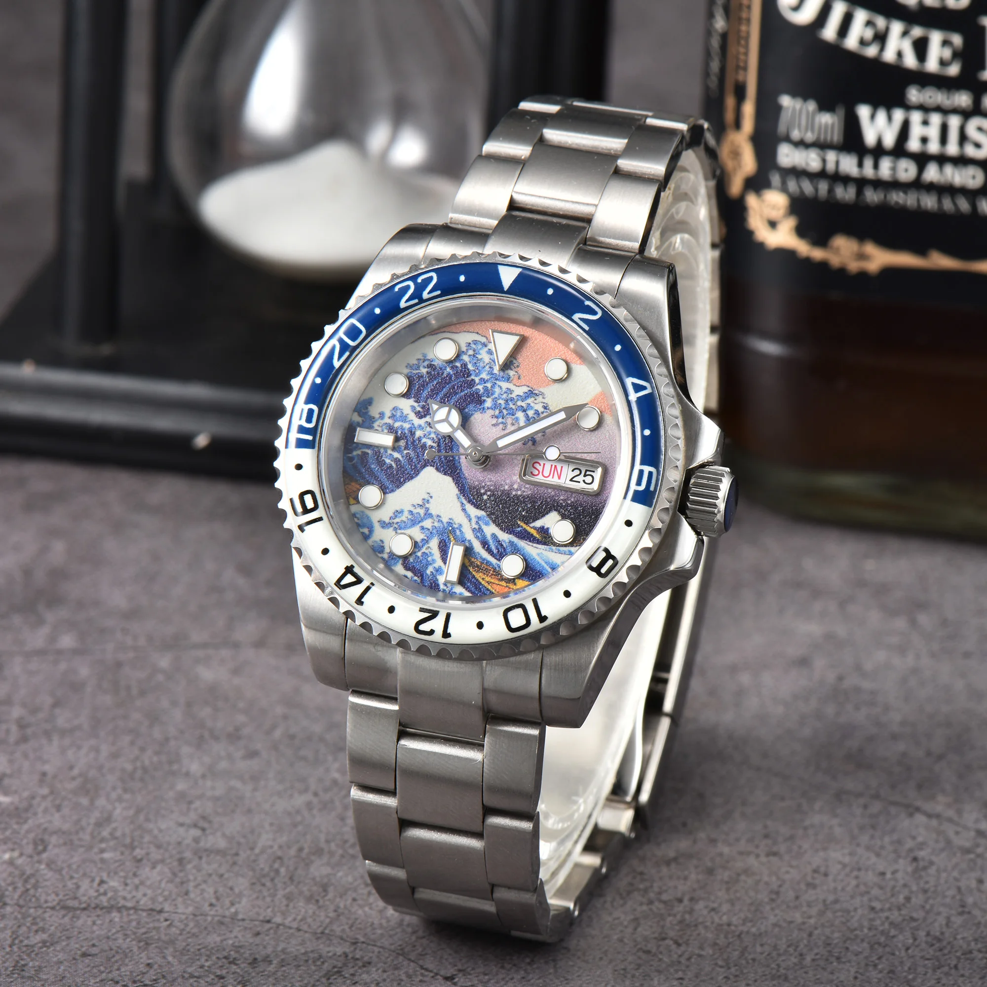 NH35 Watch Japan Kanagawa Dial Sapphire Glass Full Night Vision Luminous Dial 100m Waterproof Fashion Sports Style Watch