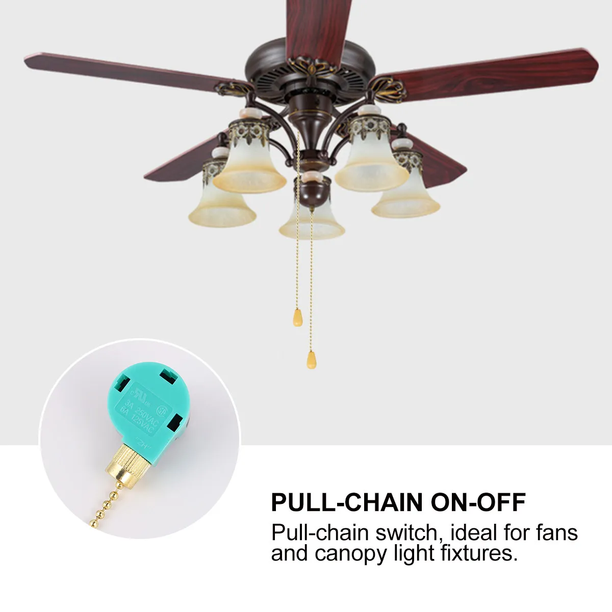 Pull Chain Switch 3 Speed On Off for Fan Canopy Light Fixture Replacement Green 1M Cord Durable Home Upgrade