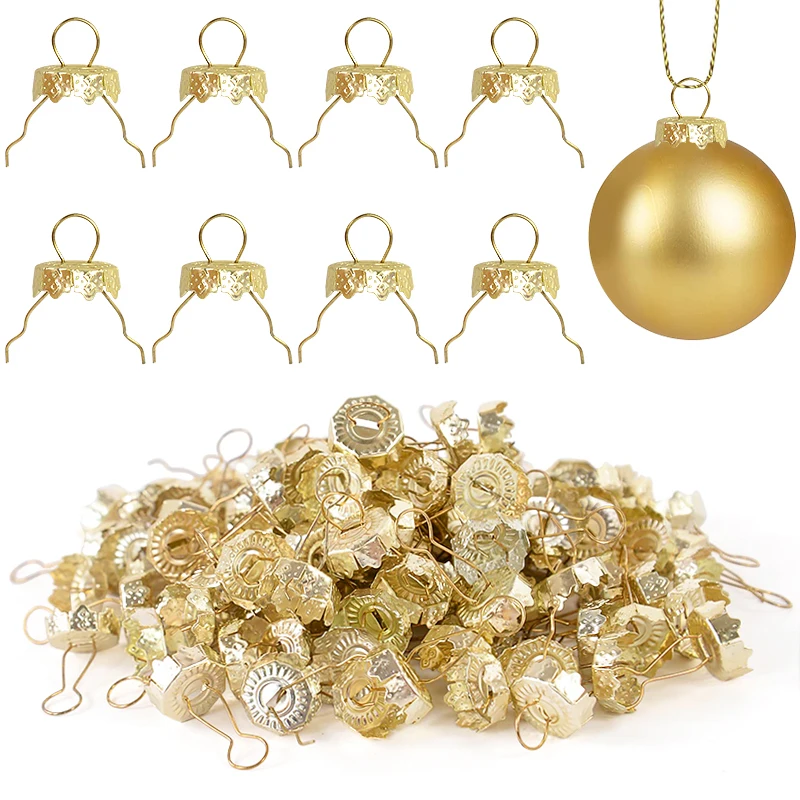10-100pcs Round Christmas Ball Caps Gold Removable Metal Hanging Xmas Tree Ornament Cap For Home Party Decoration New Year Noel