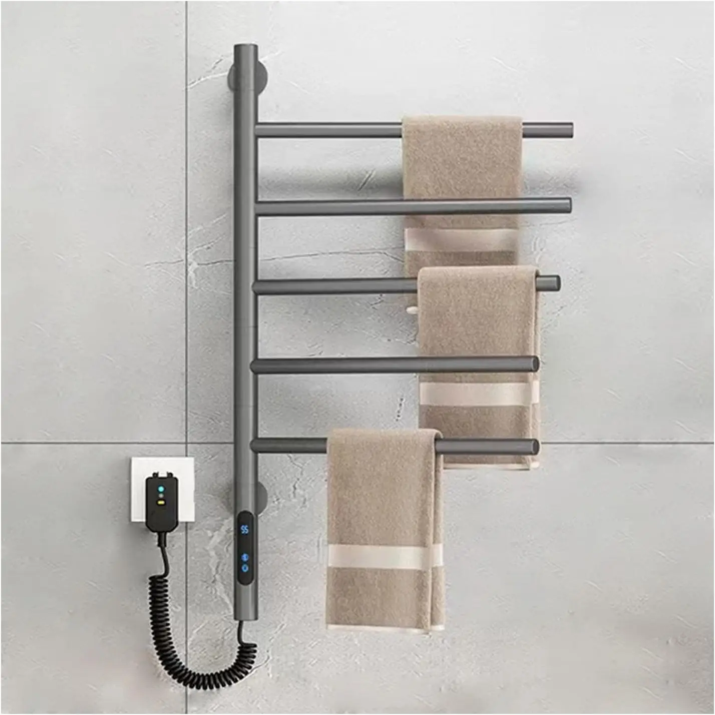 

Electric Towel Rack, Rotary Towel Heater Wall Mounted Drying Rack, Stainless Steel Towel Heater 5 Built-in Timers For Home Bathr