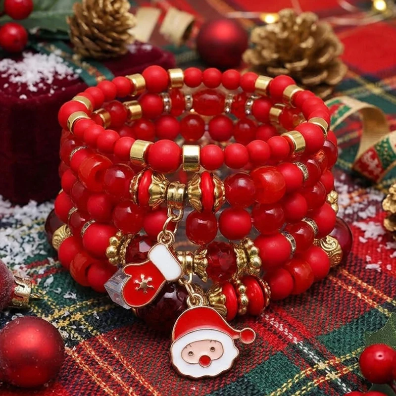 Unique Christmas Colorful Beads Bracelet Set Unisex Festival Elements Bohemian Strand Braslet Party Friends Couple Gift Jewelry