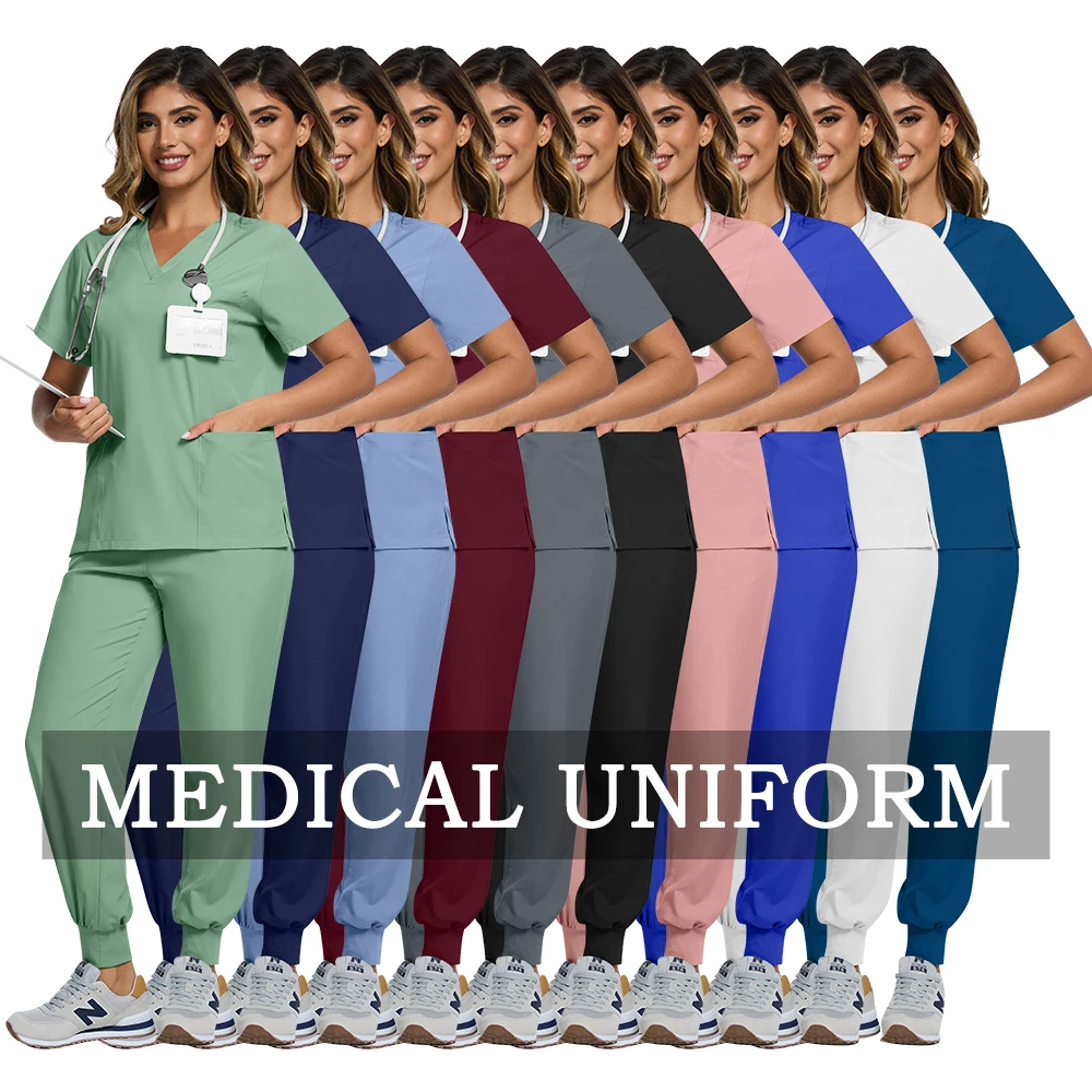 Mais vendidos calças jogger uniforme de enfermeira de alta qualidade médico esfrega calças superiores define uniformes hospitalares médico feminino uniforme clínico