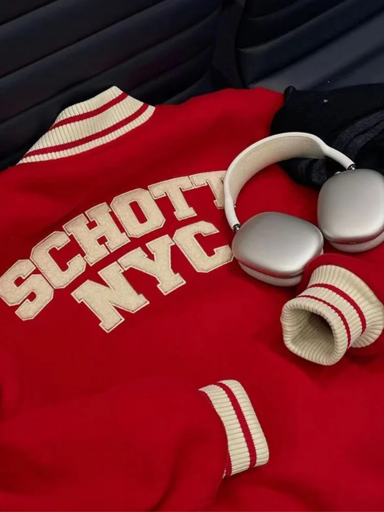 

Thiened Winter Baseball Jaet Men's Vibe Sle Pilot Coat Red Top Youth Faion Warmth Lined American Sle Jaet