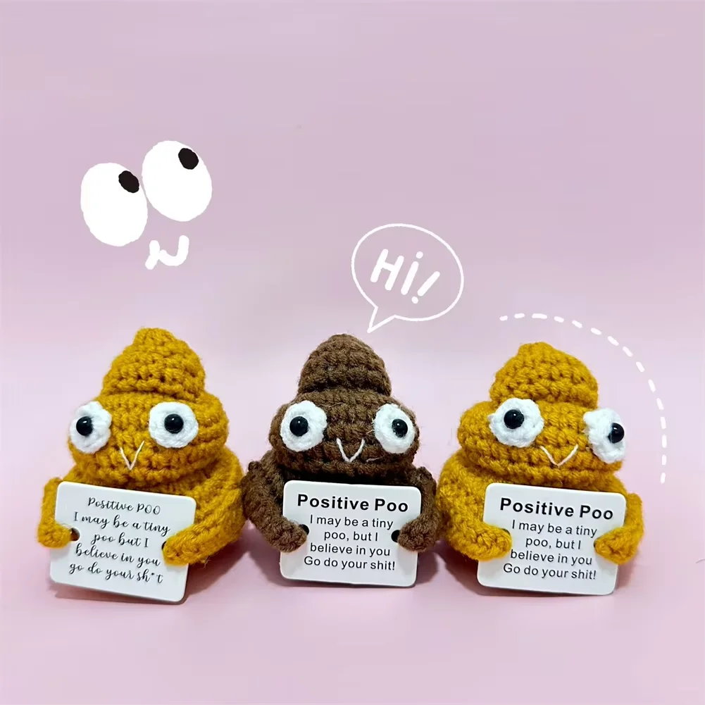 

New Positive Energy Shit Hug Pocket Mini Handmade Plush Wool Knitting Doll With Card Funny Christams Gift Home Room Decoration