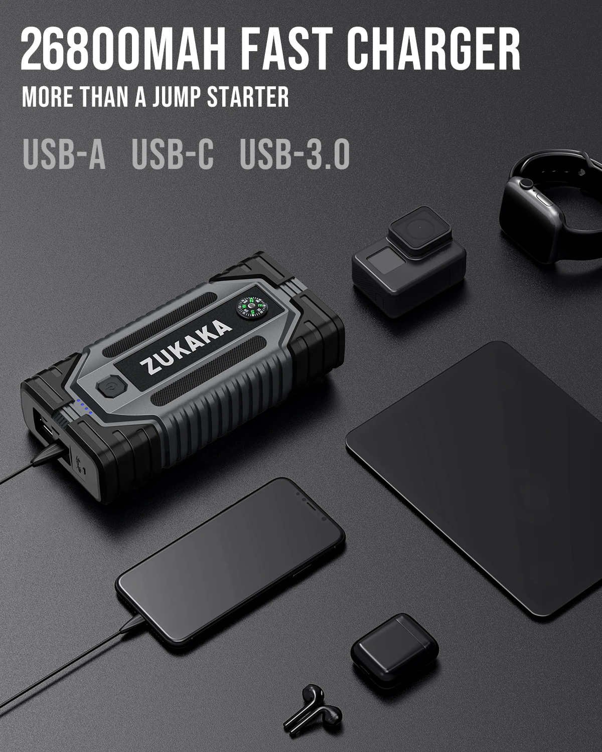 Car Jump Starter - 3500A Portable Car Battery Jump Starter for Auto/Motorcycle 12V with Display Smart Clip