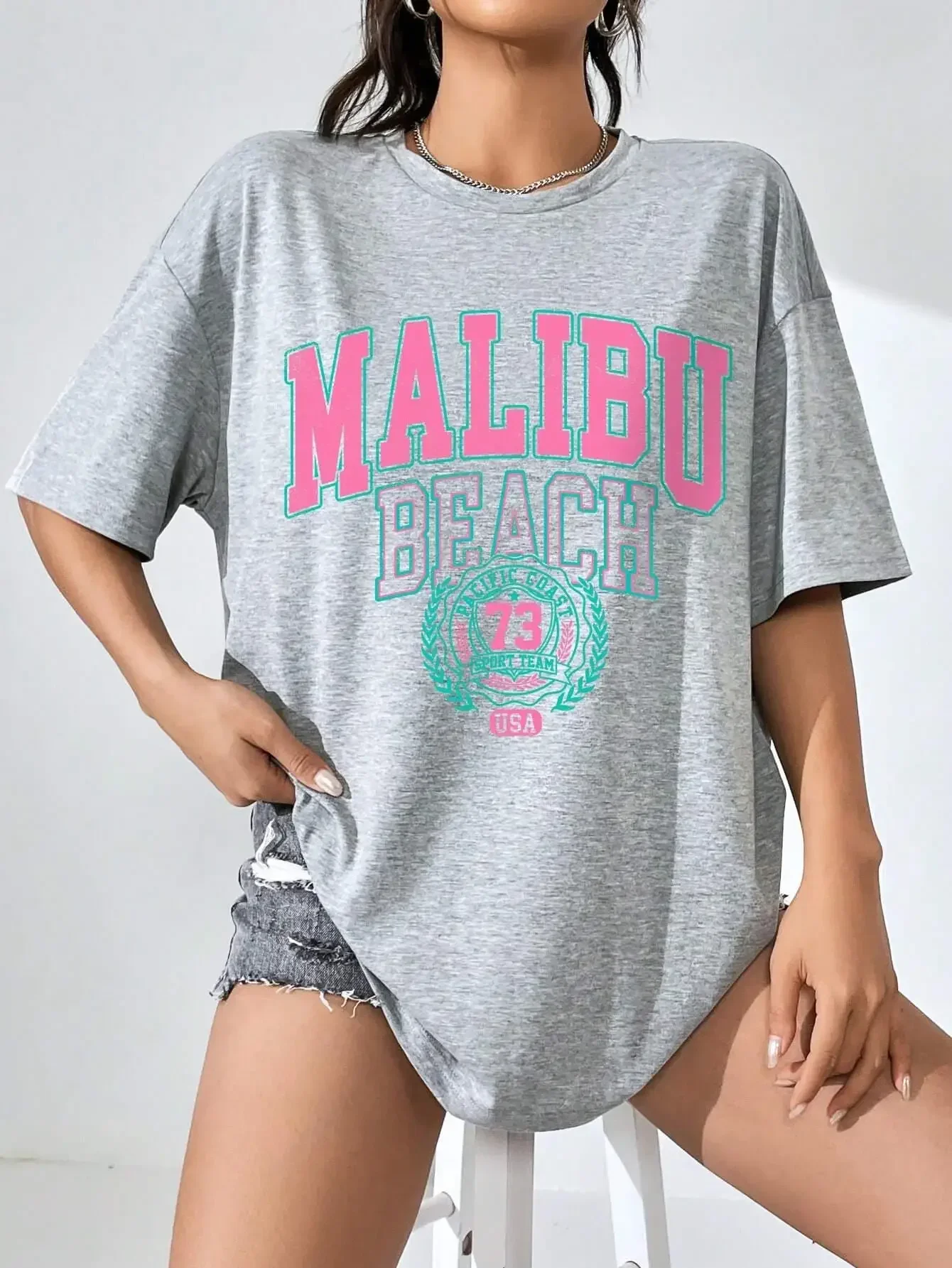 Malibu Strand Brief Drucken Drucken Frauen T-Shirts Straße Casual T-shirt Sommer Marke T Kleidung Hip Hop Atmungsaktive T-shirts Frauen