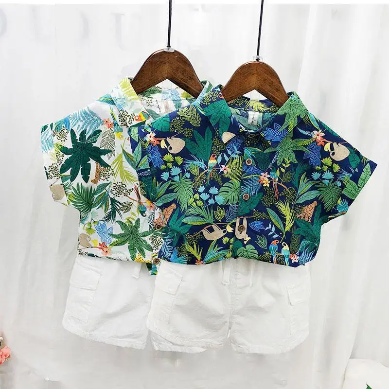 

2-7T summer children kids boys fashion casual short sleeve shirt short sets suits