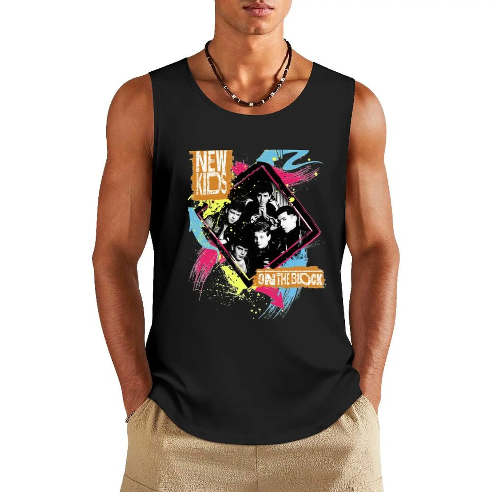 NKOTB-Camisola de alças retro masculina, camiseta para fitness, camisolas