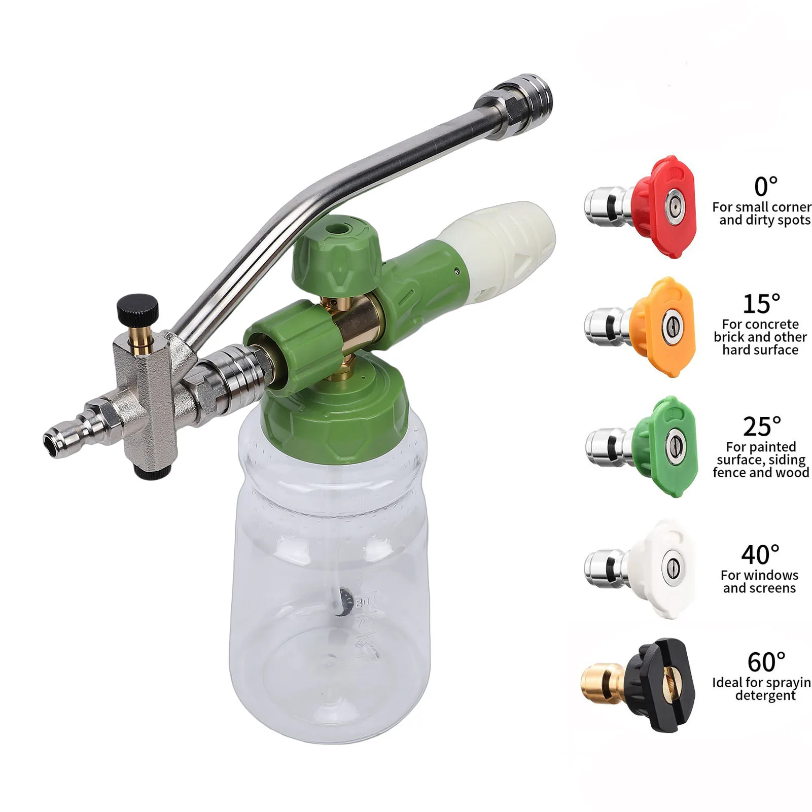 

Adjustable Foam Cannon for High Pressure Washer Transparent Spray Bottle 1/4 Inch Quick Connect Wand 5 Nozzles 4 Washers