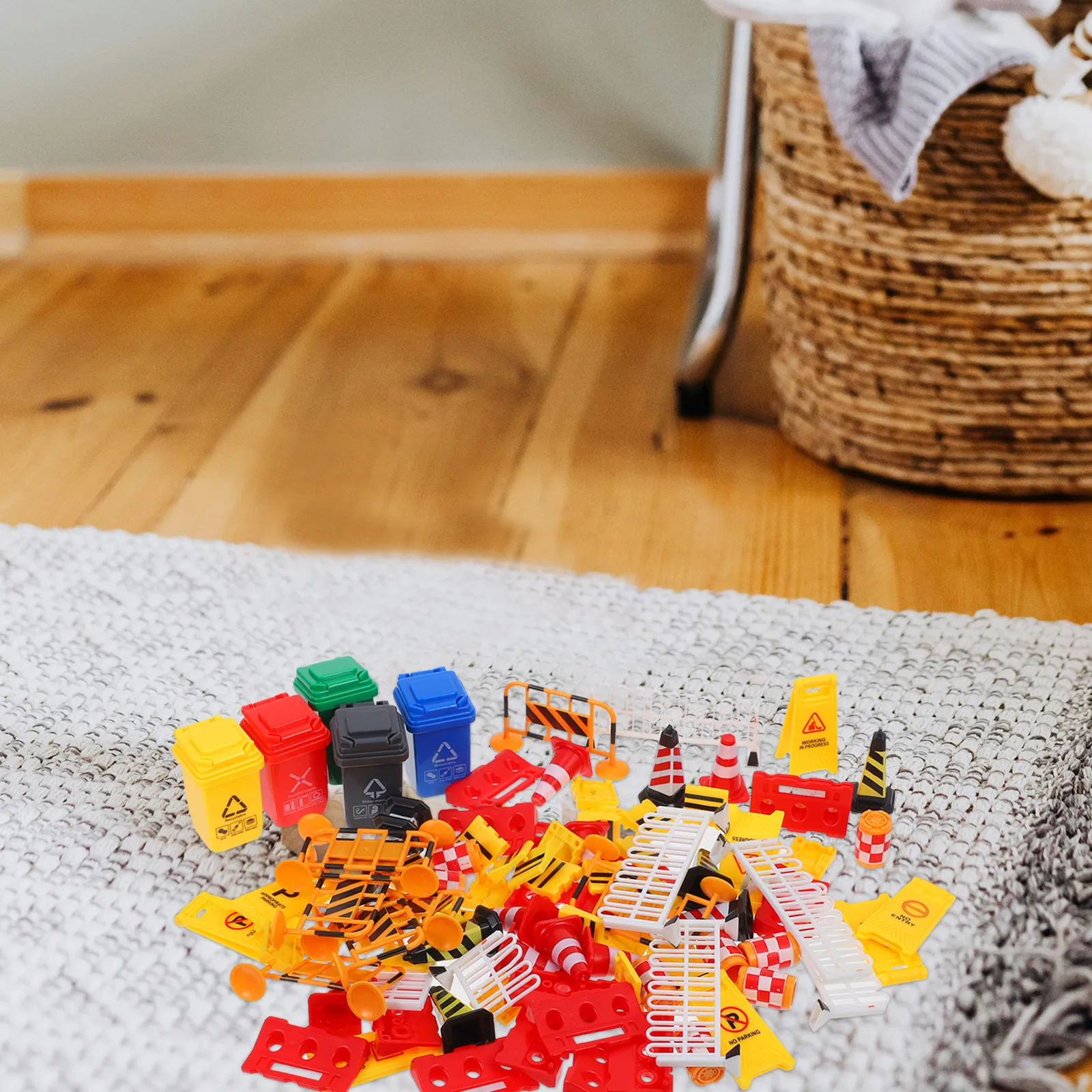 

Набор из 75 миниатюрных дорожных знаков: знаки остановки, конусы, дорожные барьеры, имитация парковки для детей, развитие навыков безопасности на дорогах и пространственного мышления