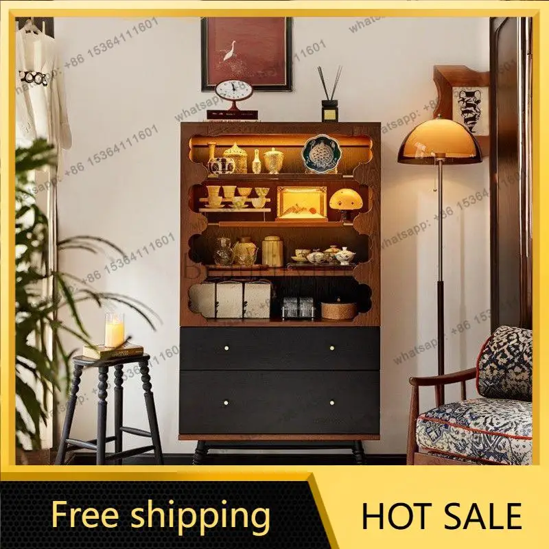 LS French medieval style dining side solid wood exhibition storage wine cabinet simple sofa tea cabinet