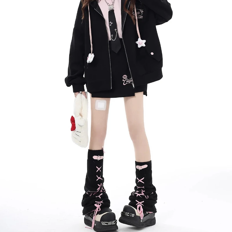 Spring Autumn New Women's Socks Pink Leather Buckle Fashion Strap Calf Warm Leg Warmers Versatile Skinny Stacking Hosiery Ladies