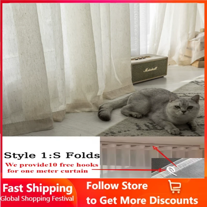 S Fold Wavy Tulle Linen Look Sheer Curtains for Living Dining Room Bedroom Thick Yarn Window Decor Wedding Modern Elegant 창문커텐
