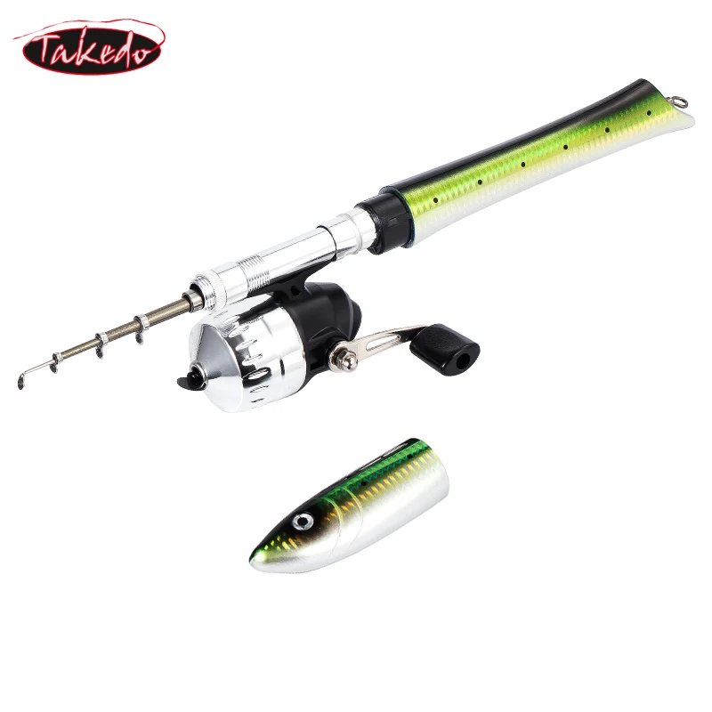 TAKEDO 1M 1.4M 1.6M Portable Fish Shape Telescopic Fishing Rod and Reel Kit Travel Rods Ice Fishing Reel Mini Fly Fishing Rod