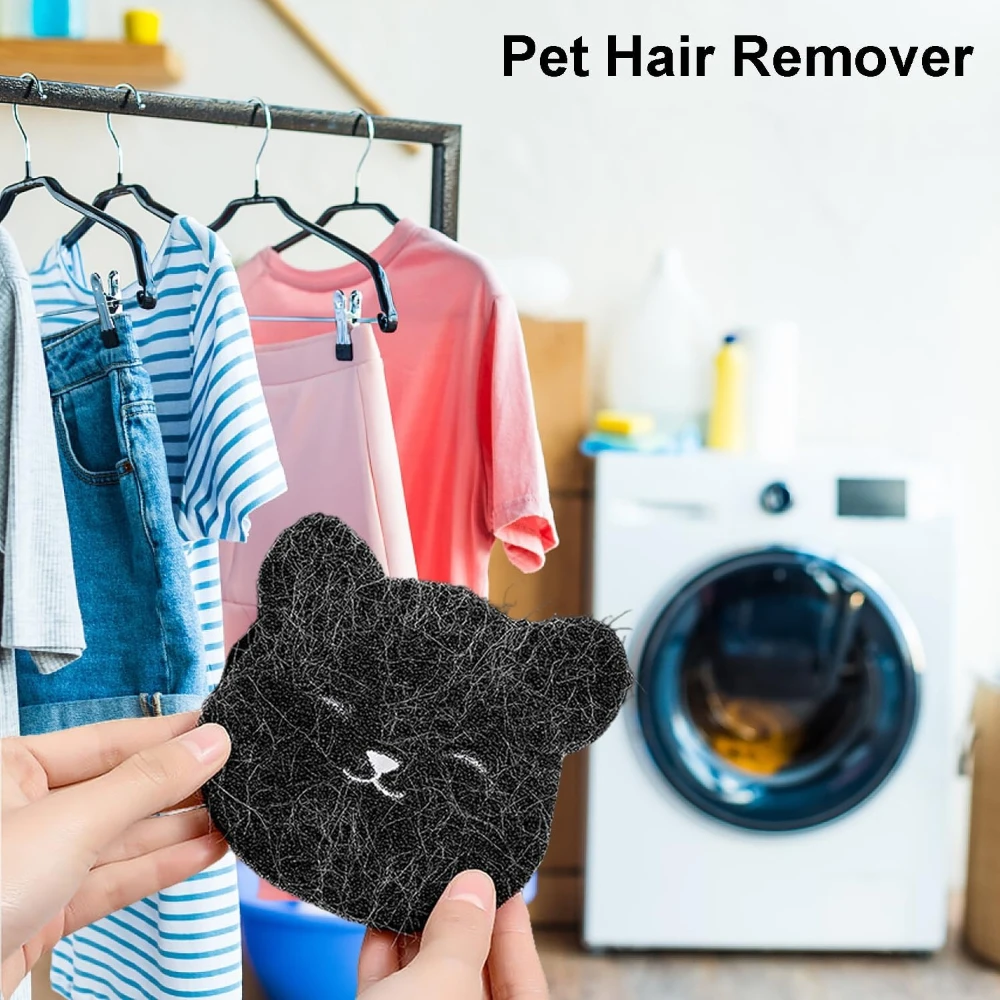 Reusable Pet Hair Remover Sponge for Washing Machine Laundry Cat Dog Fur Catcher Double-Sided Lint Roller Washable Black Bear